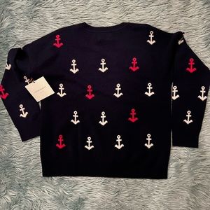 Cynthia Rowley 100% 2-ply Cashmere Blue with multicolor anchor design Sweater